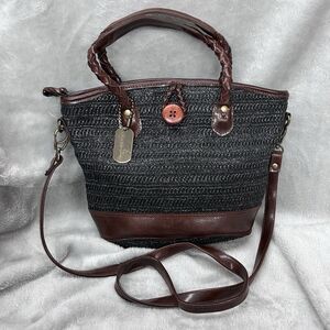 Liz Claiborne Basket Weave Woven Brown Shoulder Purse Crossbody handbag button